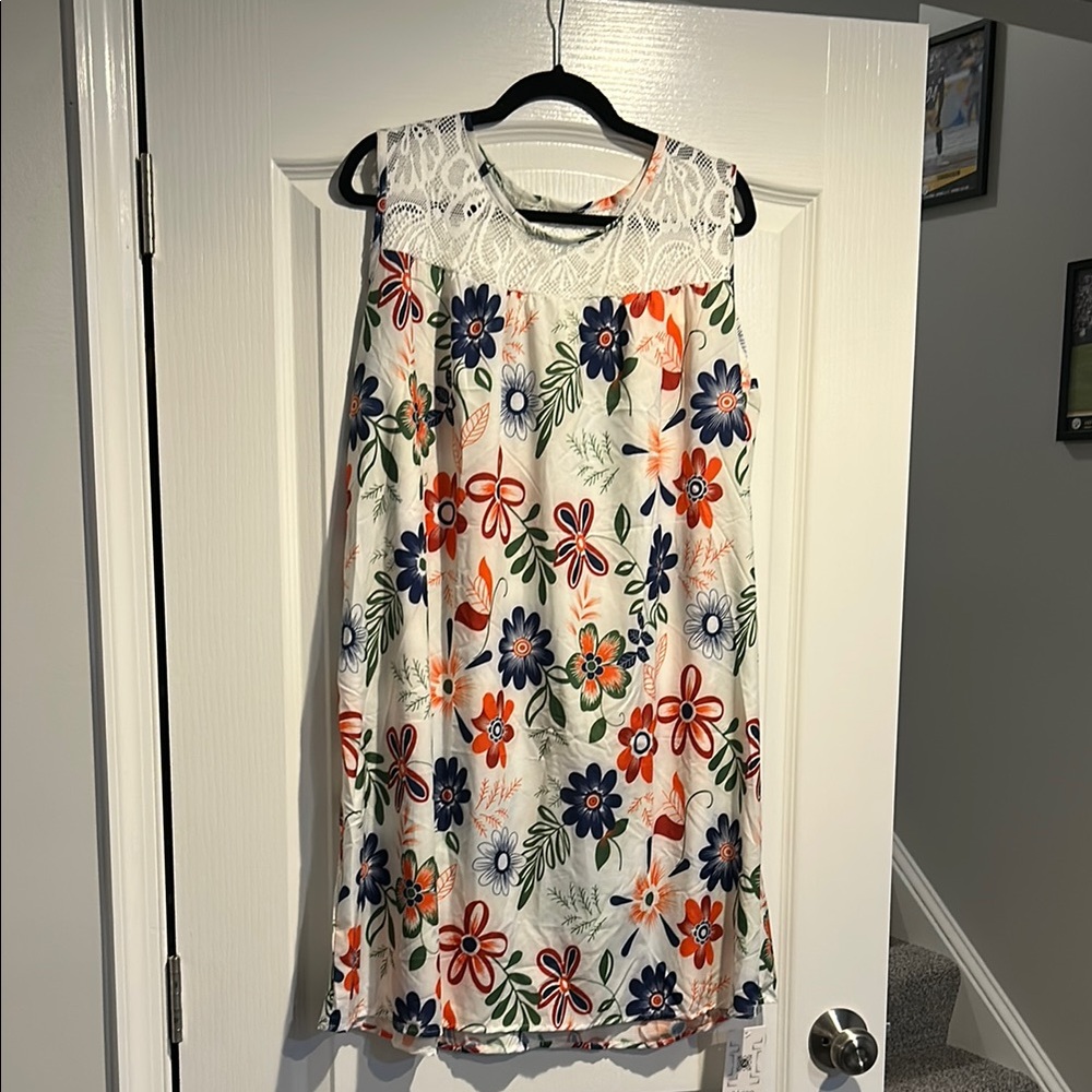 Floral Sleeveless Dress with Lace Detail
